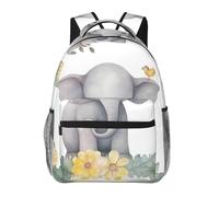 LZQPOEAS Laptop Backpack for Women Men Travel Backpacks Lightweight Casual Daypack Cute Elephant with Wreath and Little Duck Computer Bag
