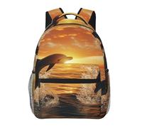 LZQPOEAS Laptop Backpack for Women Men Travel Backpacks Lightweight Casual Daypack Dolphins jumping out of the water at sunset Computer Bag