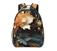 LZQPOEAS Laptop Backpack for Women Men Travel Backpacks Lightweight Casual Daypack Gold Flowers on Black Computer Bag