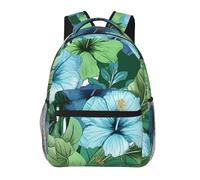 LZQPOEAS Laptop Backpack for Women Men Travel Backpacks Lightweight Casual Daypack Green and blue hibiscus flowers Computer Bag