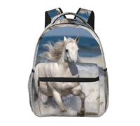 LZQPOEAS Laptop Backpack for Women Men Travel Backpacks Lightweight Casual Daypack White horse running on the sea Computer Bag