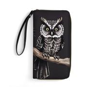 LZQPOEAS Late Night Owl Clutch Wallet, Small Exquisite PU Leather Long Purse Gift for Friends, Zipper Coin Pocket with Patterns, Wristlet Bag for Daily Use