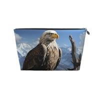 LZQPOEAS Leather Makeup Bag Travel Toiletry Bag A lone eagle Cosmetic Bag Zipper Large Pencil Bag for Women Men, Silver, One Size