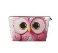 LZQPOEAS Leather Makeup Bag Travel Toiletry Bag A pink Owl Cosmetic Bag Zipper Large Pencil Bag for Women Men, Gold, One size