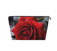 LZQPOEAS Leather Makeup Bag Travel Toiletry Bag A Red rose Cosmetic Bag Zipper Large Pencil Bag for Women Men, Silver, One size