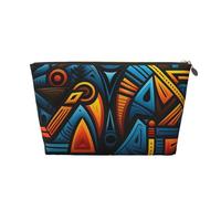 LZQPOEAS Leather Makeup Bag Travel Toiletry Bag African style textile pattern Cosmetic Bag Zipper Large Pencil Bag for Women Men, Gold, One size