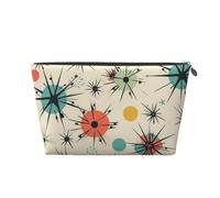 LZQPOEAS Leather Makeup Bag Travel Toiletry Bag Atomic Stars Retro Pattern Cosmetic Bag Zipper Large Pencil Bag for Women Men, Silver, One Size