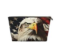 LZQPOEAS Leather Makeup Bag Travel Toiletry Bag Bald Eagle Flag Veterans Cosmetic Bag Zipper Large Pencil Bag for Women Men, Gold, One Size