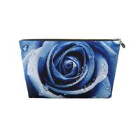 LZQPOEAS Leather Makeup Bag Travel Toiletry Bag Beautiful Blue Rose Illustration Cosmetic Bag Zipper Large Pencil Bag for Women Men, Gold, One Size