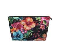 LZQPOEAS Leather Makeup Bag Travel Toiletry Bag Beautiful Hibiscus Flower Cosmetic Bag Zipper Large Pencil Bag for Women Men, Gold, One Size