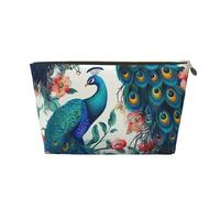 LZQPOEAS Leather Makeup Bag Travel Toiletry Bag Beautiful Peacock Flowers Cosmetic Bag Zipper Large Pencil Bag for Women Men, Gold, One size