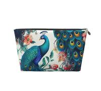 LZQPOEAS Leather Makeup Bag Travel Toiletry Bag Beautiful Peacock Flowers Cosmetic Bag Zipper Large Pencil Bag for Women Men, Silver, One size