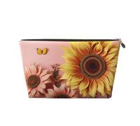 LZQPOEAS Leather Makeup Bag Travel Toiletry Bag Big sunflower on background Cosmetic Bag Zipper Large Pencil Bag for Women Men, Gold, One size