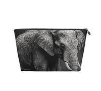 LZQPOEAS Leather Makeup Bag Travel Toiletry Bag Black and white elephant image Cosmetic Bag Zipper Large Pencil Bag for Women Men, Silver, One size