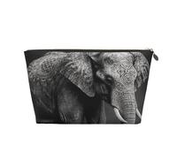LZQPOEAS Leather Makeup Bag Travel Toiletry Bag Black and white elephant image Cosmetic Bag Zipper Large Pencil Bag for Women Men, Gold, One size