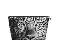 LZQPOEAS Leather Makeup Bag Travel Toiletry Bag Black and white leopard face Cosmetic Bag Zipper Large Pencil Bag for Women Men, Silver, One size