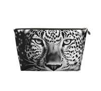 LZQPOEAS Leather Makeup Bag Travel Toiletry Bag Black and white leopard face Cosmetic Bag Zipper Large Pencil Bag for Women Men, Gold, One size