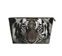 LZQPOEAS Leather Makeup Bag Travel Toiletry Bag Black and White Tiger Cosmetic Bag Zipper Large Pencil Bag for Women Men, Gold, One Size