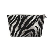 LZQPOEAS Leather Makeup Bag Travel Toiletry Bag Black and white zebra print Cosmetic Bag Zipper Large Pencil Bag for Women Men, Gold, One Size