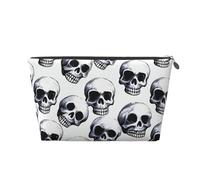 LZQPOEAS Leather Makeup Bag Travel Toiletry Bag Black skull pattern on white background Cosmetic Bag Zipper Large Pencil Bag for Women Men, Silver, One Size