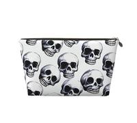 LZQPOEAS Leather Makeup Bag Travel Toiletry Bag Black skull pattern on white background Cosmetic Bag Zipper Large Pencil Bag for Women Men, Gold, One Size