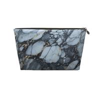 LZQPOEAS Leather Makeup Bag Travel Toiletry Bag Black textured marble Cosmetic Bag Zipper Large Pencil Bag for Women Men, Gold, One size