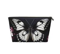 LZQPOEAS Leather Makeup Bag Travel Toiletry Bag Black White Butterfly Cosmetic Bag Zipper Large Pencil Bag for Women Men, Gold, One Size