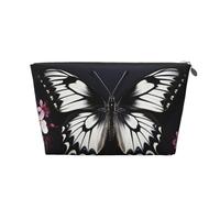 LZQPOEAS Leather Makeup Bag Travel Toiletry Bag Black White Butterfly Cosmetic Bag Zipper Large Pencil Bag for Women Men, Silver, One Size