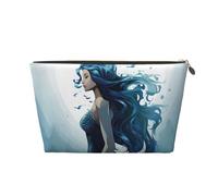 LZQPOEAS Leather Makeup Bag Travel Toiletry Bag Blue Mermaid Cosmetic Bag Zipper Large Pencil Bag for Women Men, Gold, One Size