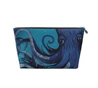 LZQPOEAS Leather Makeup Bag Travel Toiletry Bag Blue octopus tentacles illustration Cosmetic Bag Zipper Large Pencil Bag for Women Men, Gold, One Size