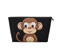 LZQPOEAS Leather Makeup Bag Travel Toiletry Bag Cartoon brown monkey Cosmetic Bag Zipper Large Pencil Bag for Women Men, Gold, One size