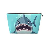 LZQPOEAS Leather Makeup Bag Travel Toiletry Bag Cartoon shark floating in water Cosmetic Bag Zipper Large Pencil Bag for Women Men, Gold, One Size