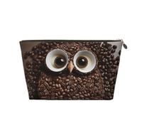 LZQPOEAS Leather Makeup Bag Travel Toiletry Bag Coffee bean owl Cosmetic Bag Zipper Large Pencil Bag for Women Men, Gold, One Size