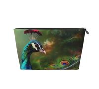 LZQPOEAS Leather Makeup Bag Travel Toiletry Bag Colorful Peacock Cosmetic Bag Zipper Large Pencil Bag for Women Men, Silver, One Size