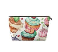 LZQPOEAS Leather Makeup Bag Travel Toiletry Bag Cupcakes Donuts Muffins Sugar Cosmetic Bag Zipper Large Pencil Bag for Women Men, Gold, One Size