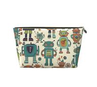 LZQPOEAS Leather Makeup Bag Travel Toiletry Bag Cute Cartoon Robots Cosmetic Bag Zipper Large Pencil Bag for Women Men, Gold, One size