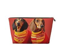LZQPOEAS Leather Makeup Bag Travel Toiletry Bag Cute dachshund Cosmetic Bag Zipper Large Pencil Bag for Women Men, Gold, One Size