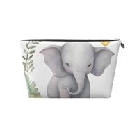 LZQPOEAS Leather Makeup Bag Travel Toiletry Bag Cute Elephant with Wreath and Little Duck Cosmetic Bag Zipper Large Pencil Bag for Women Men, Silver, One Size