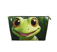 LZQPOEAS Leather Makeup Bag Travel Toiletry Bag cute frog Cosmetic Bag Zipper Large Pencil Bag for Women Men, Gold, One size