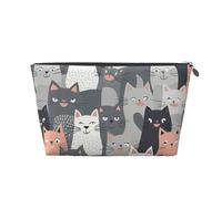 LZQPOEAS Leather Makeup Bag Travel Toiletry Bag Cute Funny Grey Cats Pattern Cosmetic Bag Zipper Large Pencil Bag for Women Men, Silver, One Size