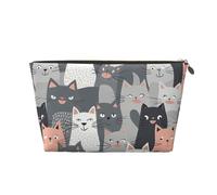 LZQPOEAS Leather Makeup Bag Travel Toiletry Bag Cute Funny Grey Cats Pattern Cosmetic Bag Zipper Large Pencil Bag for Women Men, Gold, One Size
