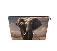 LZQPOEAS Leather Makeup Bag Travel Toiletry Bag elephant Cosmetic Bag Zipper Large Pencil Bag for Women Men, Silver, One Size