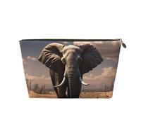 LZQPOEAS Leather Makeup Bag Travel Toiletry Bag elephant Cosmetic Bag Zipper Large Pencil Bag for Women Men, Gold, One Size