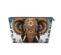 LZQPOEAS Leather Makeup Bag Travel Toiletry Bag Elephant Pattern Cosmetic Bag Zipper Large Pencil Bag for Women Men, Gold, One size