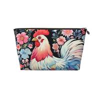 LZQPOEAS Leather Makeup Bag Travel Toiletry Bag Flower heart chicken Cosmetic Bag Zipper Large Pencil Bag for Women Men, Gold, One Size