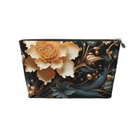 LZQPOEAS Leather Makeup Bag Travel Toiletry Bag Gold Flowers on Black Cosmetic Bag Zipper Large Pencil Bag for Women Men, Gold, One size
