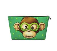 LZQPOEAS Leather Makeup Bag Travel Toiletry Bag Green Clever Monkey Cosmetic Bag Zipper Large Pencil Bag for Women Men, Gold, One Size