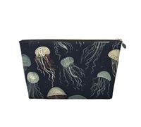 LZQPOEAS Leather Makeup Bag Travel Toiletry Bag Jellyfish Pattern Cosmetic Bag Zipper Large Pencil Bag for Women Men, Gold, One size