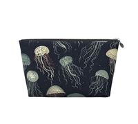 LZQPOEAS Leather Makeup Bag Travel Toiletry Bag Jellyfish Pattern Cosmetic Bag Zipper Large Pencil Bag for Women Men, Silver, One size