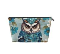 LZQPOEAS Leather Makeup Bag Travel Toiletry Bag Owl Spring Flowers Turquoise Cosmetic Bag Zipper Large Pencil Bag for Women Men, Silver, One Size